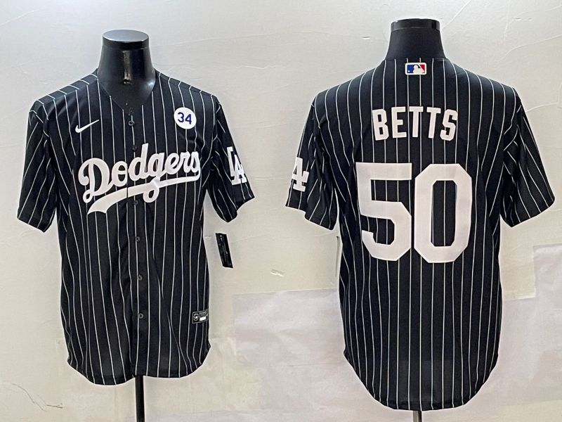 Men Los Angeles Dodgers #50 Betts Black Stripe Jointly Name 2025 Nike MLB Jersey style 5